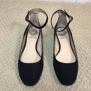 Vince Camuto black suede flat with ankle straps